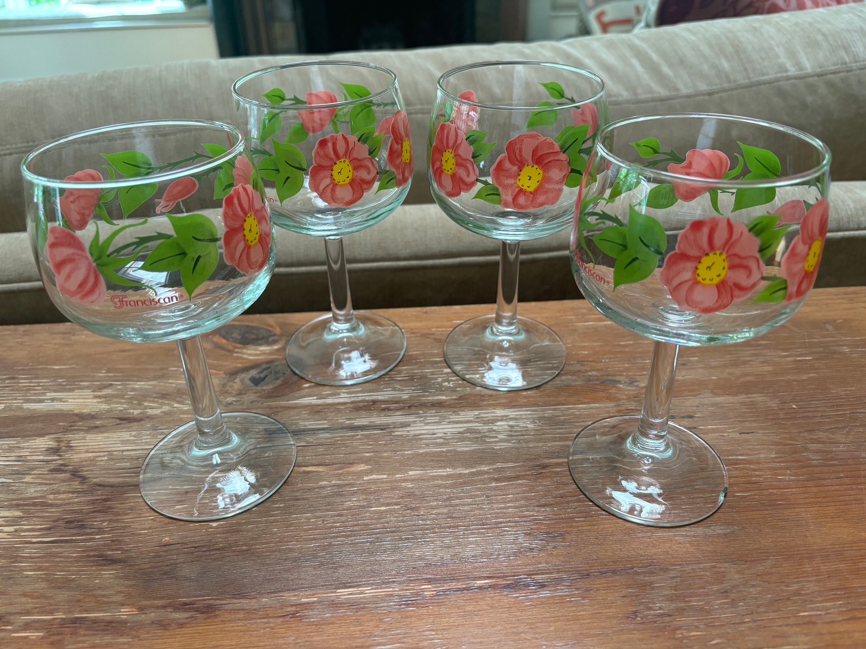 Franciscan Desert Rose Hand Painted Wine Glasses