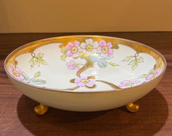Limoges, France; Large, Hand Painted, Art Nouveau Footed Style