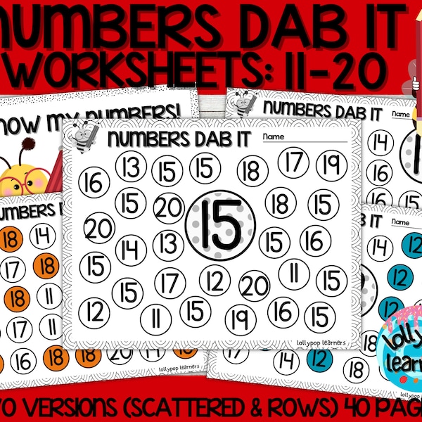 Learn How to Count Preschool | Daycare | Homeschool Math: Numbers Worksheets ( 11-20 ) Dab It Printable Digital Download with Certificate