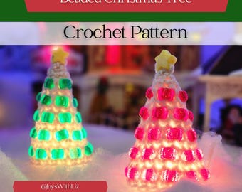 Beaded Christmas Tree Crochet Pattern, No-Sew Crochet, Market Prep Crochet Patterns, Crochet Village, Crochet Desk Decoration, Quick Crochet