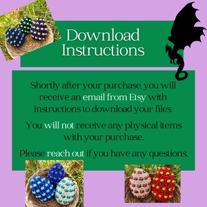 May include: A digital download graphic with the text "Download Instructions". The image includes decorative beaded eggs in blue, green, and black, and red and white. The text explains how to download files after purchase.