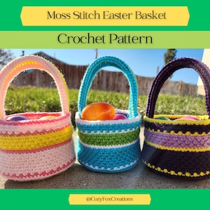 Moss Stitch Easter Basket Crochet Pattern, Spring Basket, Easter Basket Crochet Pattern, Mini Crochet Baskets, Crochet Easter Baskets