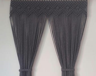 Dunkel Grau Farbe Makramee Vorhang, Boho Wandbehang, Raumteiler, Handgefertigt, Landhaus Dekor