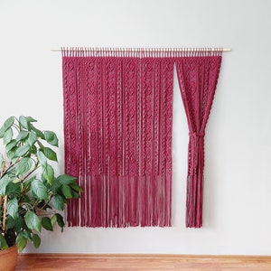 Dark Red Macrame Curtain: Boho Wedding Backdrop, Room Divider