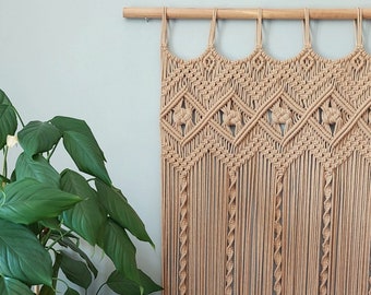 Handmade Macrame Curtain, Customizable, Beige Color Curtain,  Room Divider