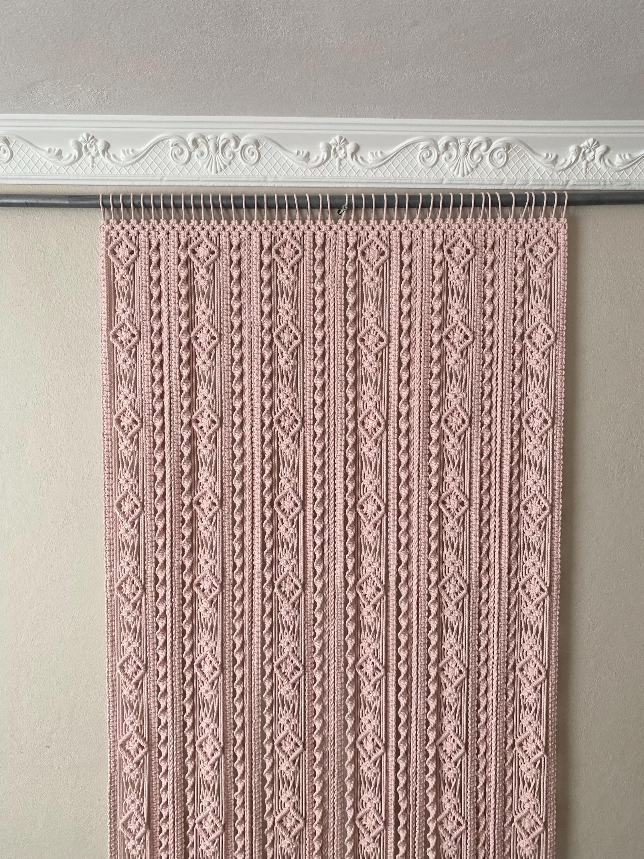 Pink Light Divider Light Pink Color Macrame Curtain, Room Divider, Customizable Size, Boho ...