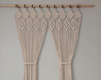 Beaded Macrame Curtain for Window or Door, Bohemian, Personalization, Room Divider, Living Decor