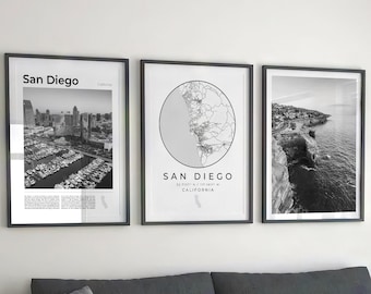 Zwart-witprintset San Diego: kaartkunst, fotogalerij (digitale download)