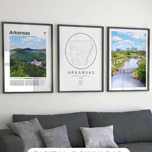 Digital Arkansas State Print Set of 3, Arkansas Map, Arkansas Wall Art, Arkansas Art Home Decor,Arkansas Gifts Photo, Arkansas Travel Poster