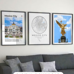 Juego de 3 impresiones digitales de la Ciudad de México, mapa de la Ciudad de México, arte mural de la Ciudad de México, póster de la Ciudad de México, fotografía de la Ciudad de México, decoración de la Ciudad de México