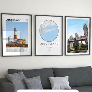 Long Island Druck 3er Set, Long Island Karte, Long Island Wandkunst, Long Island Kunst Dekor Long Island Geschenk, Long Island Reiseplakat