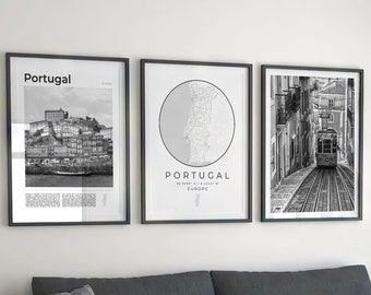 Zestaw czarno-białych wydruków z Portugalii: Mapa Lizbony i Porto (do pobrania w wersji cyfrowej)