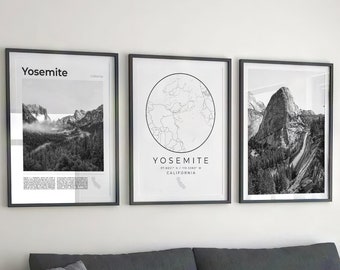 Yosemite National Park Print Set: Black and White Photo, Map (Digital Download)