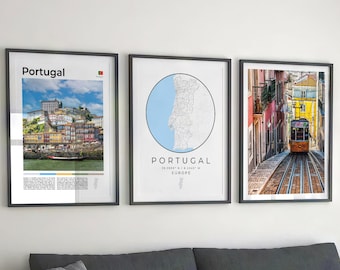 Zestaw wydruków artystycznych z Portugalii: Mapa Lizbony i Porto (pobranie cyfrowe)