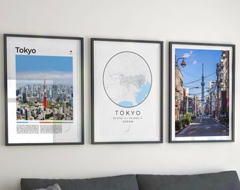 Tokyo Print Set of 3: City Map, Street Photography, Japan Decor (Digital Download)