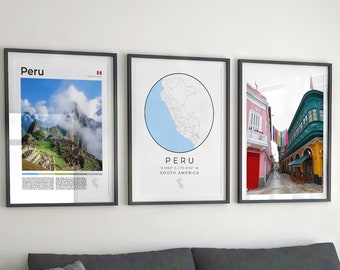 Peru Map Print Set: Travel Poster, Wall Art Decor (Digital Download)