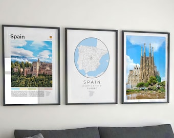 Spain Travel Poster Set: Malaga, Madrid, Barcelona (Digital Download)