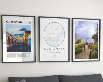 Guatemala City & Map Art Print Set: Central America Decor (Digital Download)