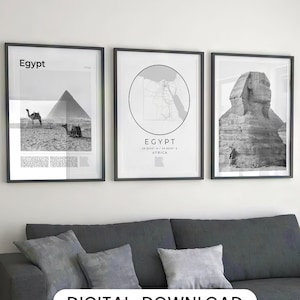 Digital Egypt Black and White Print Set Of 3, Egypt Map Art, Egypt Poster, Egypt Wall Art, Egypt Decor, Egypt Art, Cairo, Giza, Africa Sinai