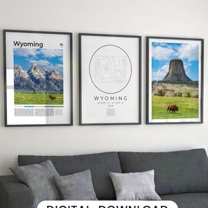 Lot de 3 impression numérique du Wyoming, carte d'art du Wyoming, affiche du Wyoming, art mural du Wyoming, décoration du Wyoming, impression d'art du Wyoming, photographie du Wyoming États-Unis