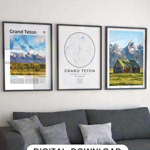 Lot de 3 impression numérique Grand Teton, carte du parc national de Grand Teton, affiche de Grand Teton, impression d'art de Grand Teton, art mural de Grand Teton, Wyoming