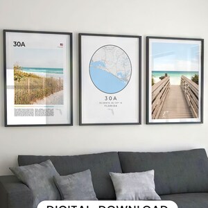 Digitale snelweg 30A Florida-afdruk, 30A kaartdecor, 30A muurkunst, 30A fotografie, 30A reisposter, 30A kunstwerk Gulf Coast Florida 30A geschenken