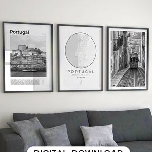 Portugal Black and White Print Set: Lisbon & Porto Map Art (Digital Download)