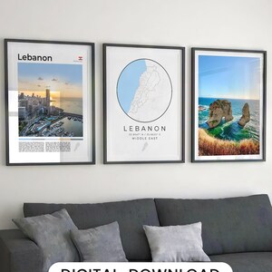 Digital Libanon Print 3er-Set, Libanon Karte, Kunst Libanon Kunstwerk, Libanon Poster, Libanon Wandkunst, Naher Osten Foto Libanon Reiseplakat
