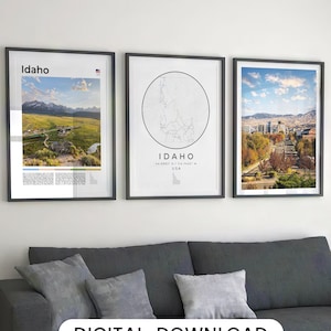 Digital Idaho Print Set Of 3, Idaho Map Art, Idaho Wall Art, Idaho Poster Decor, Idaho Photography, Idaho Photo Gallery, Boise Art USA State