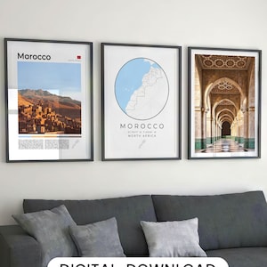 Digital Morocco Print Set Of 3, Morocco Map, Morocco Poster, Morocco Printable Wall Art, Morocco Decor Morocco Art Gift Morocco Travel Photo