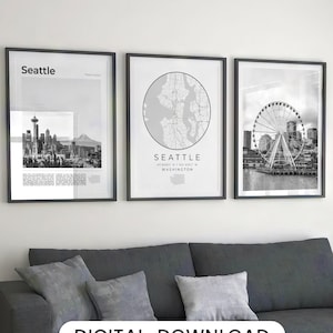 Digital Panel Meterware, 3er Set, Set,Seattle Karte Kunst,Seattle Poster,Seattle Skyline,Seattle Foto,USA Washington