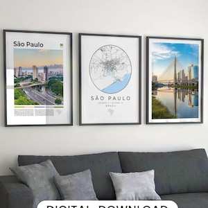 Digitaler Sao Paulo Print 3er Set, Sao Paulo Karte, Sao Paulo Wandkunst, Sao Paulo Poster, Sao Paulo Foto, Brasilien Dekor, Brasilien Fotografie