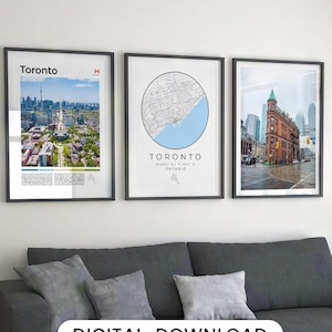 Ensemble de 3 impression numérique Toronto, art de la carte de Toronto, décoration Toronto, affiche de Toronto, art mural Toronto, impression d'art Toronto, Photo Canada, Ontario