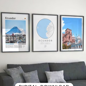 Digital Ecuador Print Set Of 3, Ecuador Map, Ecuador Poster, Ecuador Decor, Ecuador Wall Art, Ecuador Photo, Guayaquil, Quito, South America