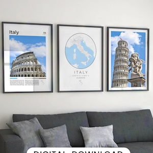 Digital Italy Print Set Of 3, Italy Map Art, Italy Poster Print, Italy Wall Art Print, Italy Wall Decor Italian Art Print Italy Travel Gifts