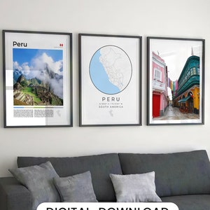 Conjunto de impresión digital de Perú de 3, Impresión de mapas de Perú, Mapa de carteles de Perú, Impresión de arte de Perú, Arte de la pared de Perú, Decoración de Perú, Arte peruano, Foto de Perú Regalos de Perú