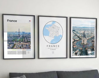 France Art Print Set: Travel Photography, Map Art (Digital Download)