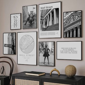 Digital Wall Street Print Set Of 8, Black And White Wall Street Map Decor, Wall Street Wall Art, Wall Street Gift, New York Travel Poster