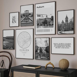 Auburn Print Set Of 8, Black and White Auburn Wall Art Photo, Auburn Alabama Map, Auburn Travel Posters, Digital Auburn Artwork, Auburn Gift