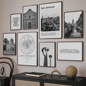 San Antonio Print Set Of 8, Black and White San Antonio Map Decor, San Antonio Wall Art Photo, Digital Texas Gift, San Antonio Travel Poster