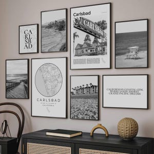 Carlsbad California Prints Set of 8, Black and White Carlsbad CA Poster, Carlsbad City Map Decor, Carlsbad Gifts, Carlsbad Wall Art Photos