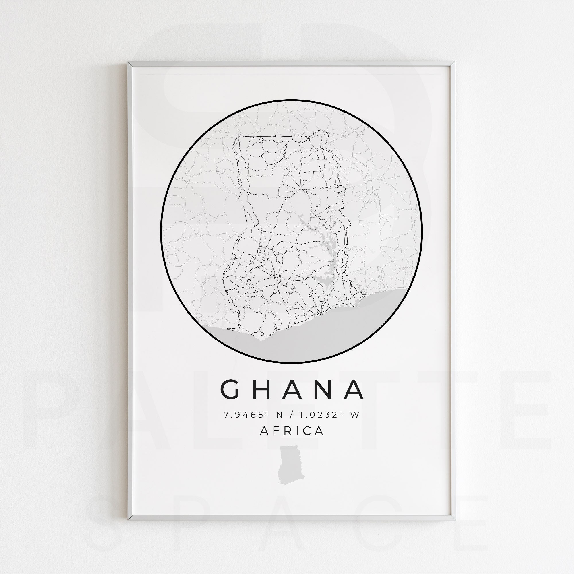 Digital Ghana Black and White Print Set of 3, Ghana Map, Ghana Poster