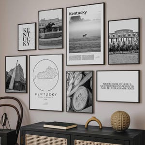 Digital Kentucky State Print Set Of 8, Black and White Kentucky Map Decor, Kentucky Travel Poster, Kentucky Wall Art Photos, Kentucky Gifts