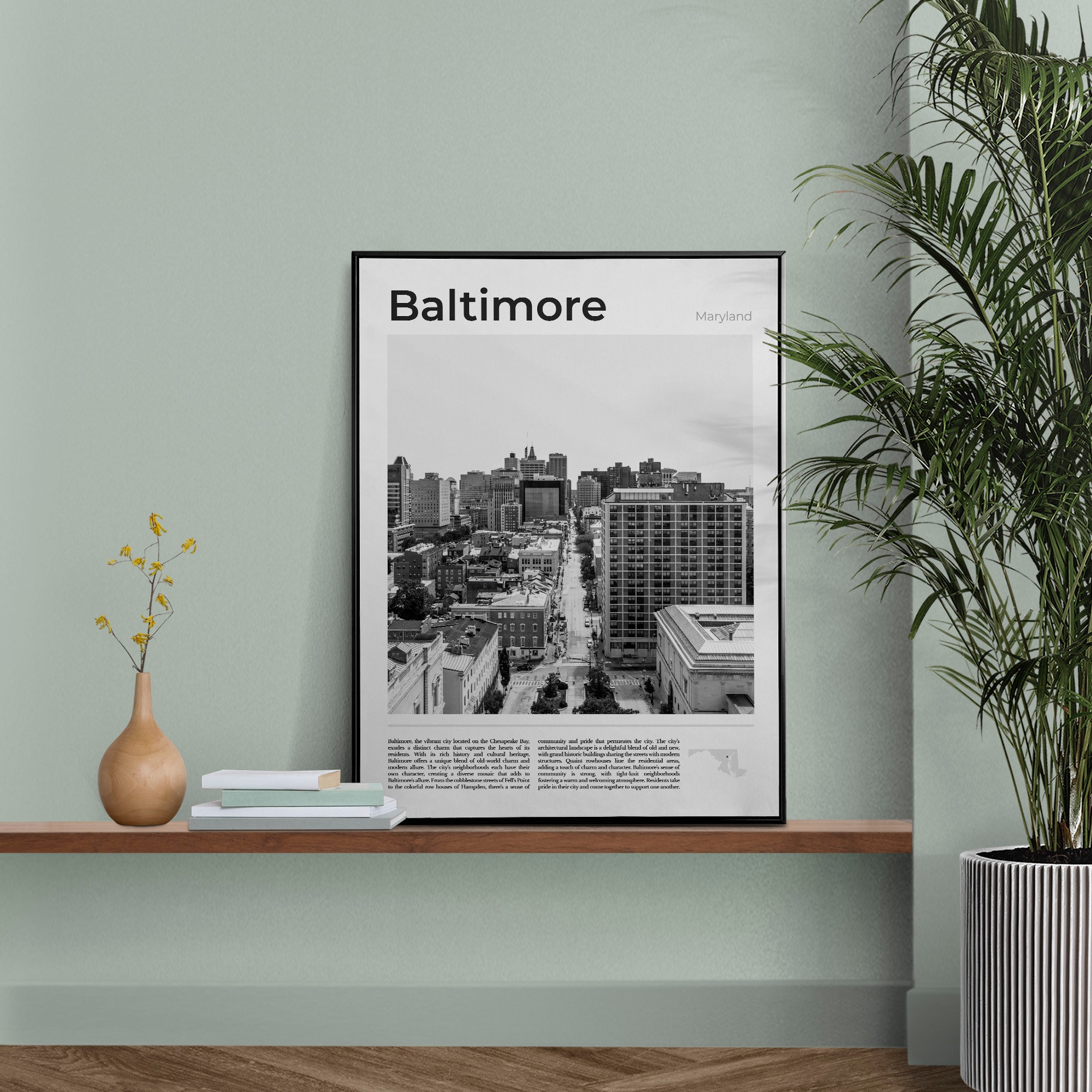 Digital Baltimore Black and White Print Set of 3, Baltimore Map