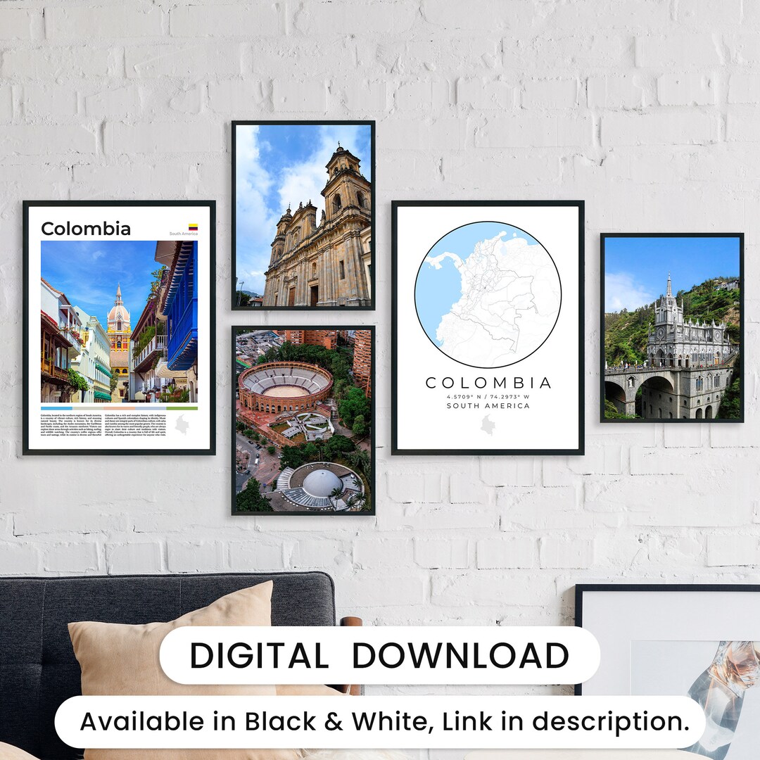 Digital Colombia Print Set of 5 Wall Art, Digital Colombia Map Art ...