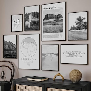 Venezuela Prints Set Of 8, Venezuela Art, Venezuela Map, Black and White Venezuela Wall Art Photos, Venezuela Travel Poster, Venezuela Gifts