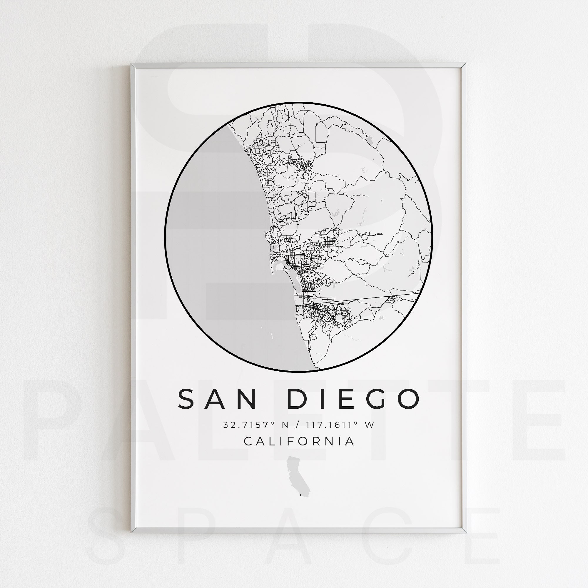 Digital San Diego Black and White Print Set of 3, San Diego Map Art ...