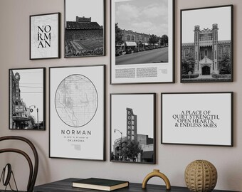 Norman Wall Art Print Set: Black and White Oklahoma Map Poster (Digital Download)