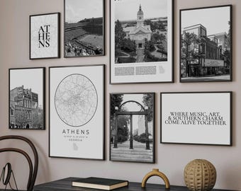 Athens Georgia Print Set: Black & White Map, Landmarks (Digital Download)