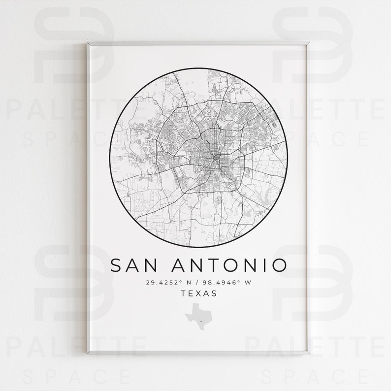 Digital San Antonio Black and White Print Set Of 5, San Antonio Map